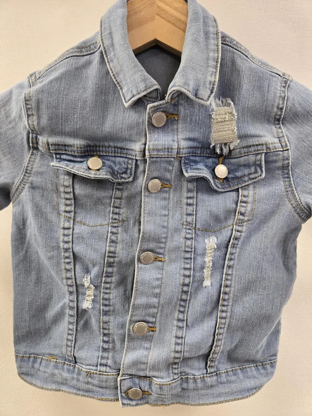 Shein Jacket Girls 6Y Blue Denim Distressed Jean Button Up Pockets Youth Kids